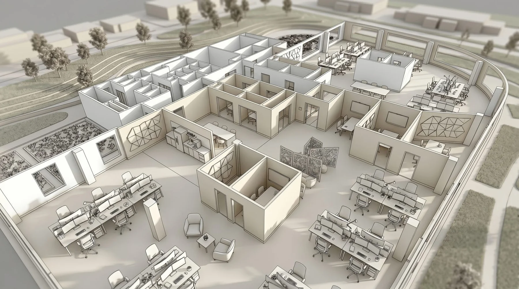 Architectural line render example